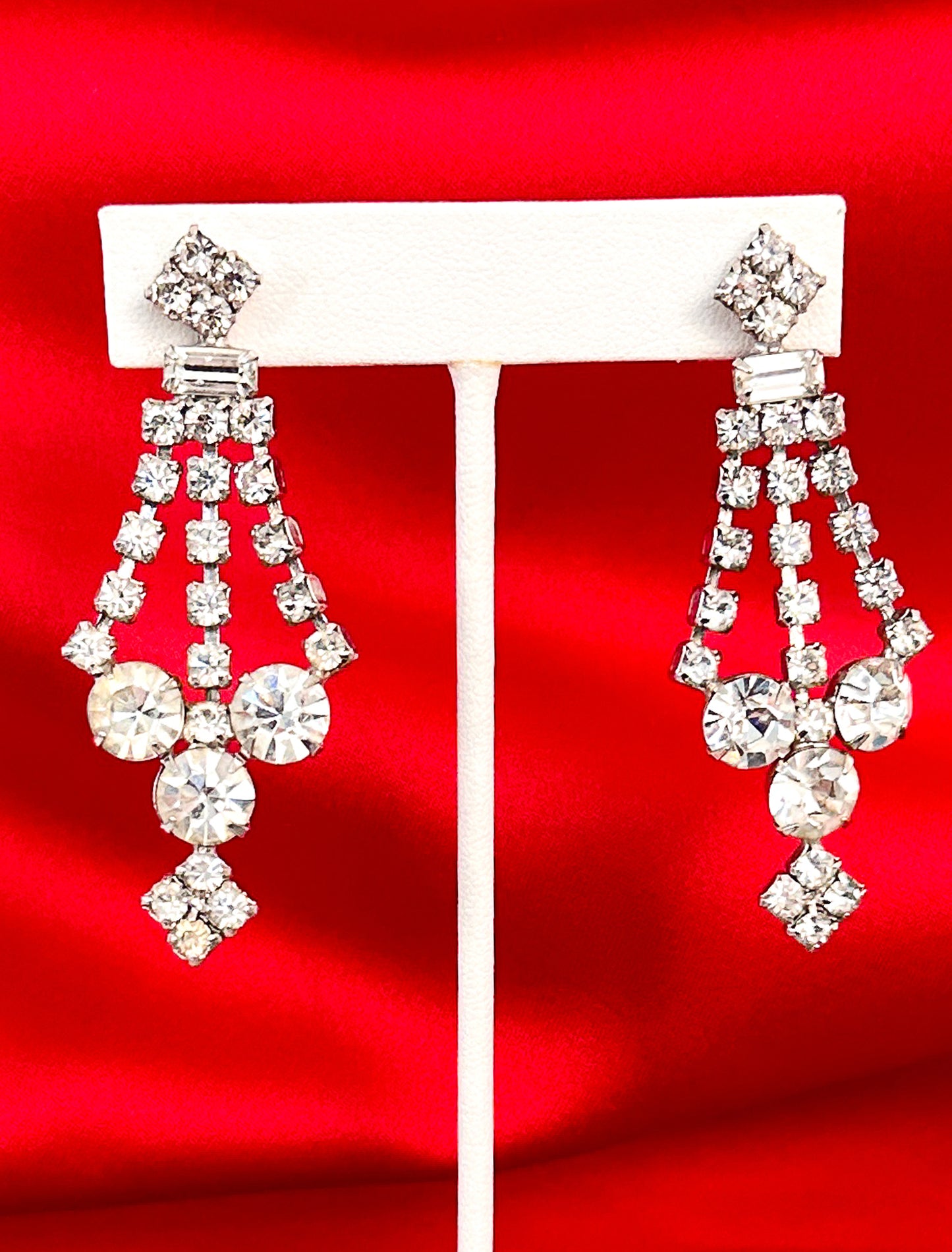 1960s Rhinestone Chandelier Screw Back Earrings