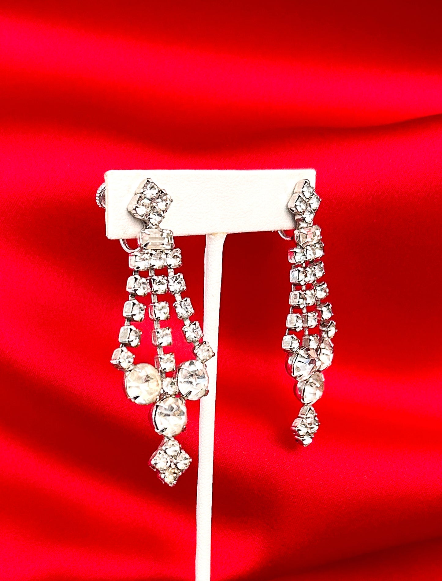 1960s Rhinestone Chandelier Screw Back Earrings