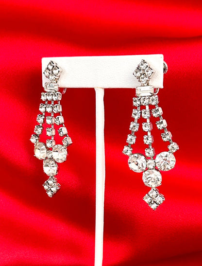 1960s Rhinestone Chandelier Screw Back Earrings