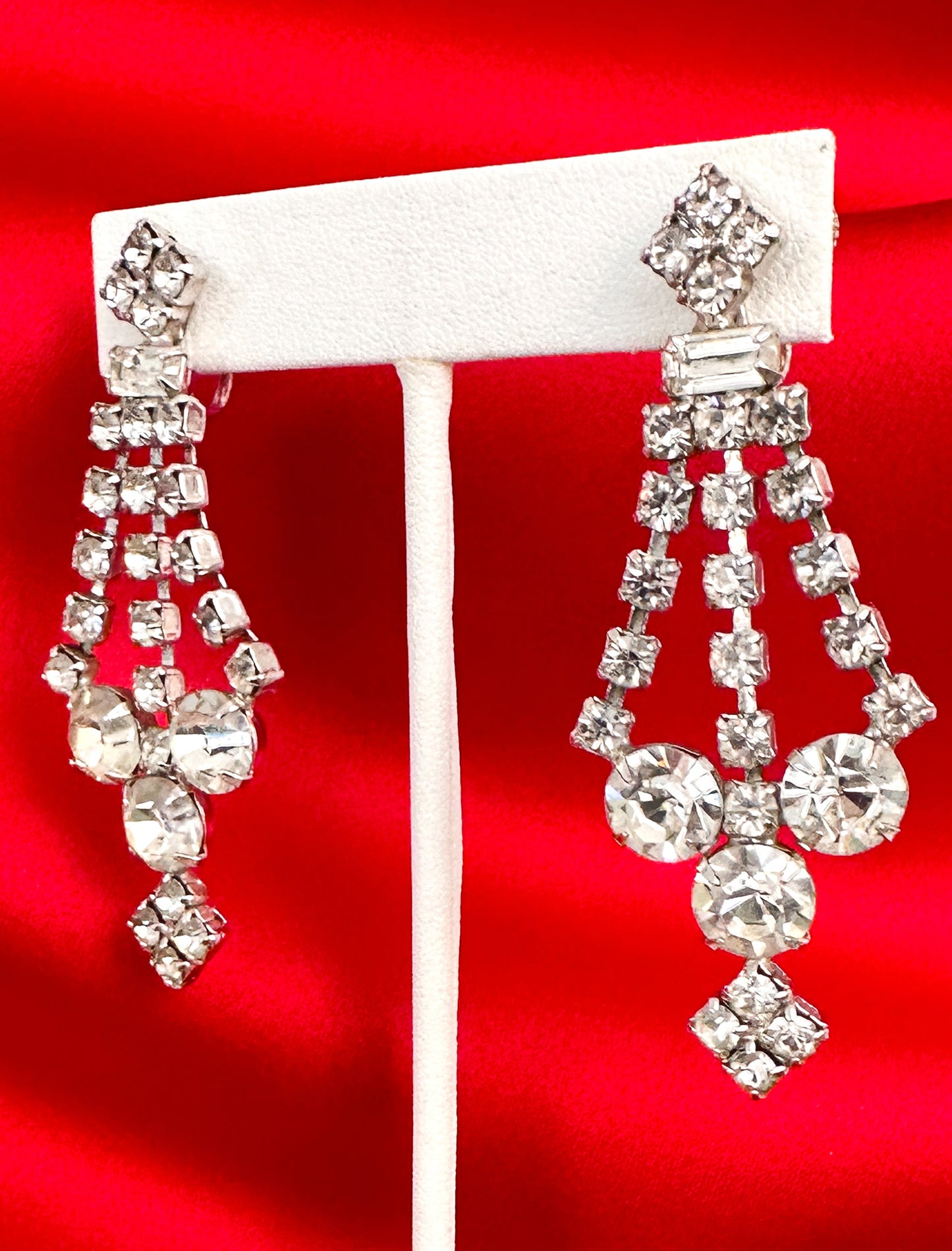 1960s Rhinestone Chandelier Screw Back Earrings