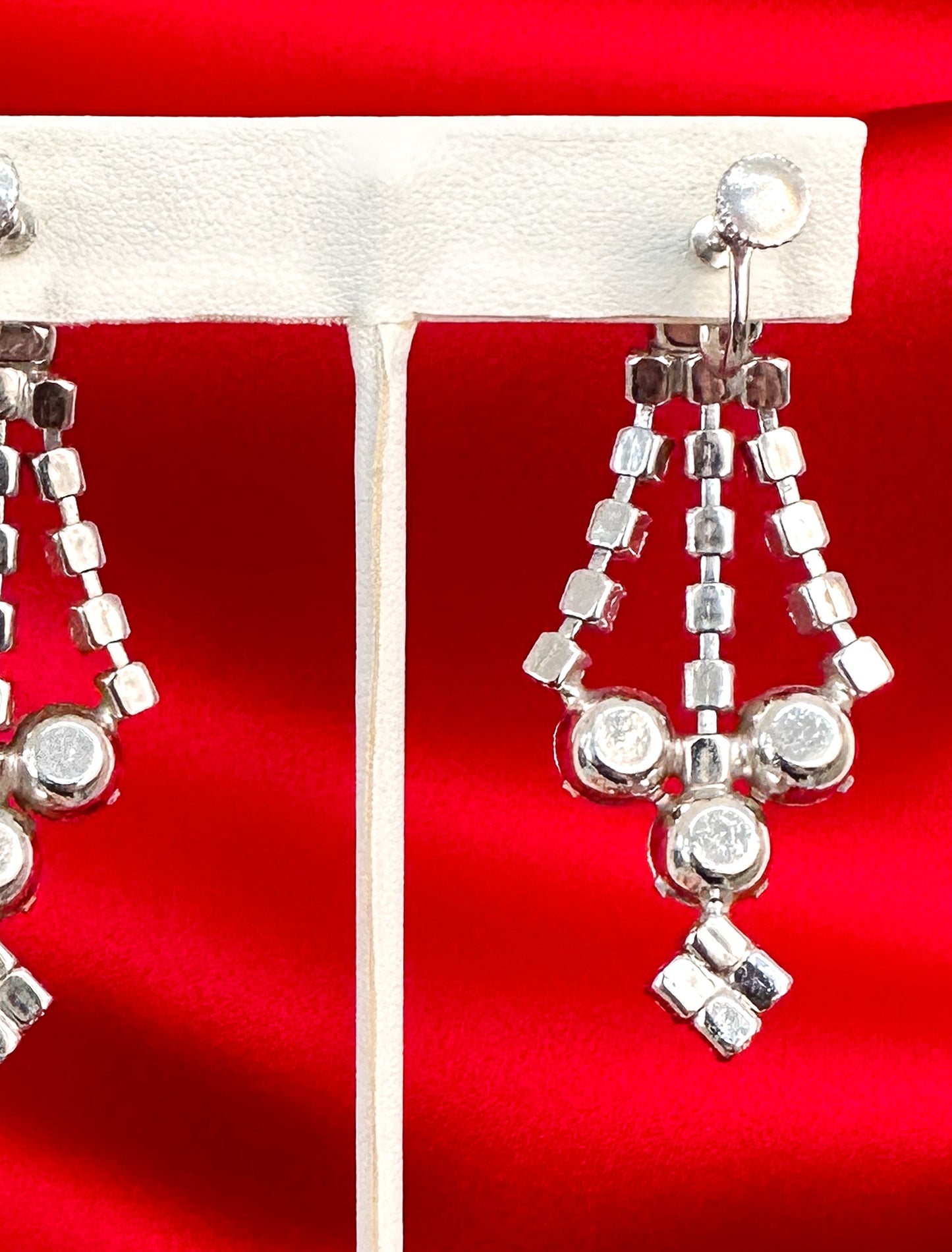 1960s Rhinestone Chandelier Screw Back Earrings