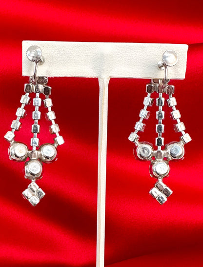 1960s Rhinestone Chandelier Screw Back Earrings