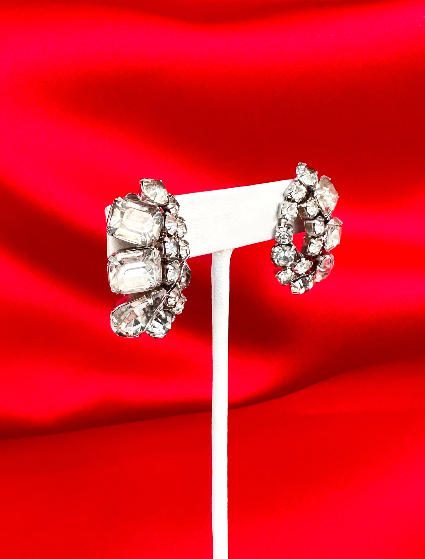 1950s Clear Rhinestone Statement Earrings / Clip-on