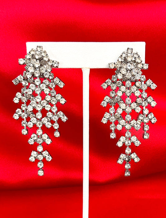 1940s 'Old Hollywood" Clear Rhinestone Statement Clip-on Earrings