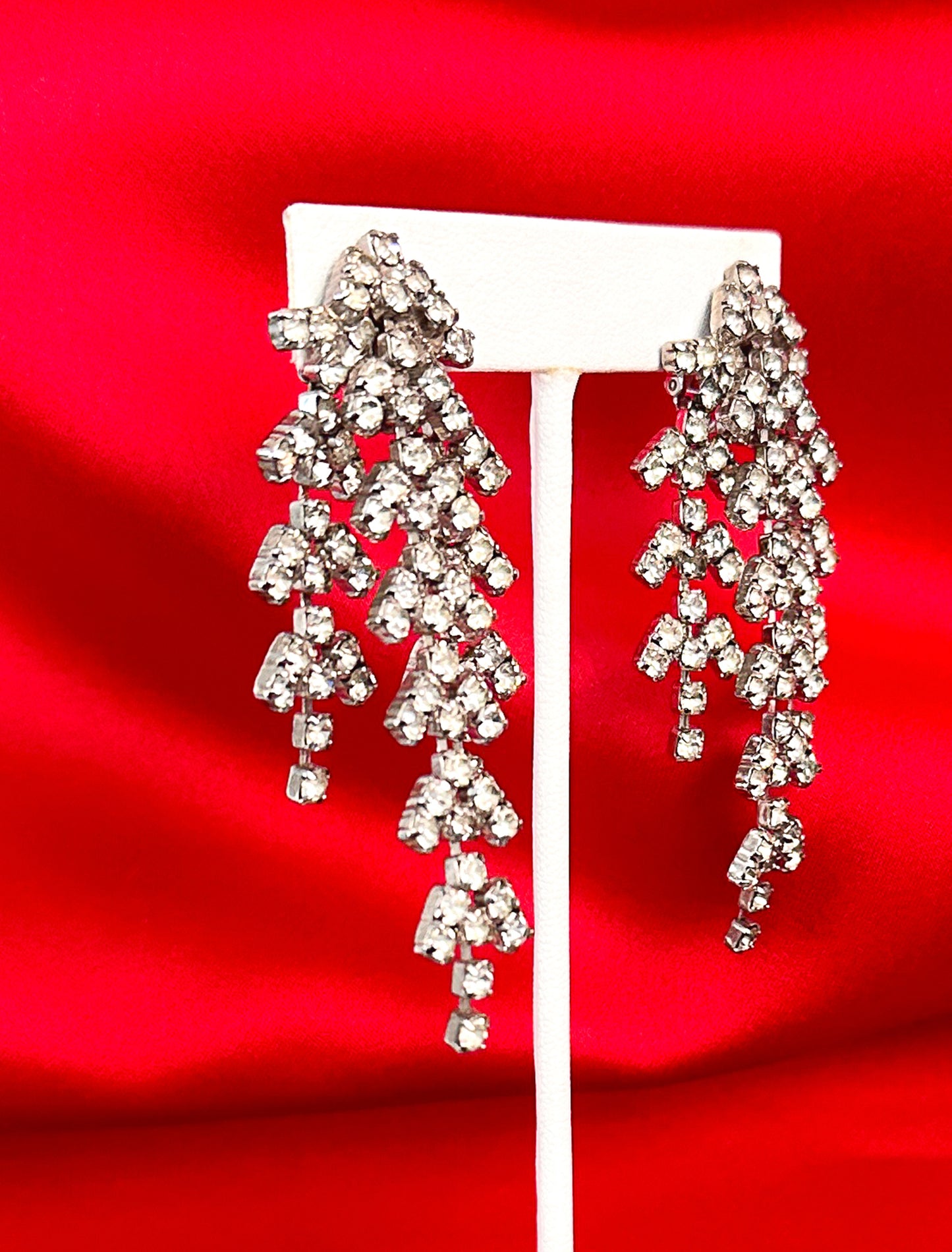 1940s 'Old Hollywood" Clear Rhinestone Statement Clip-on Earrings
