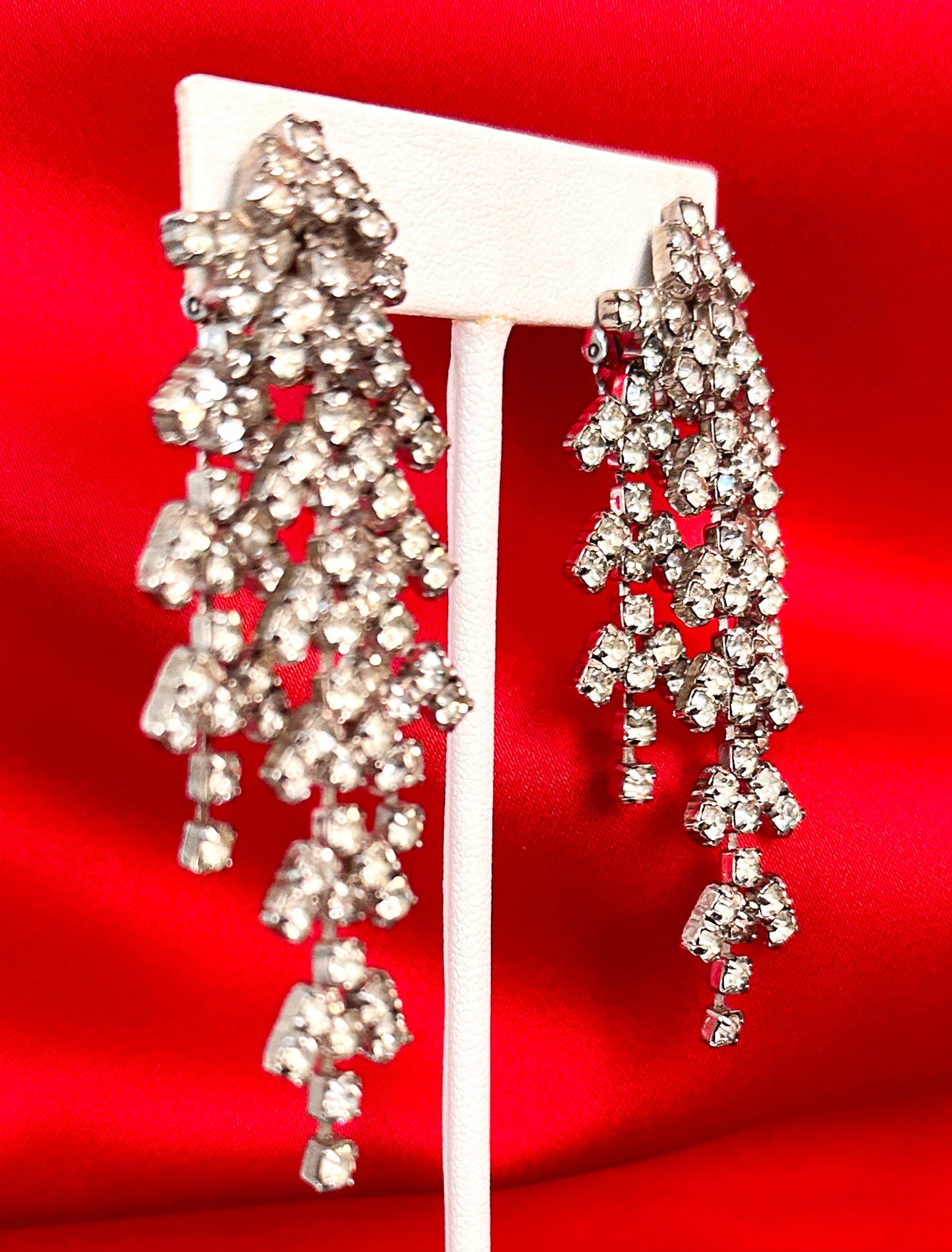 1940s 'Old Hollywood" Clear Rhinestone Statement Clip-on Earrings