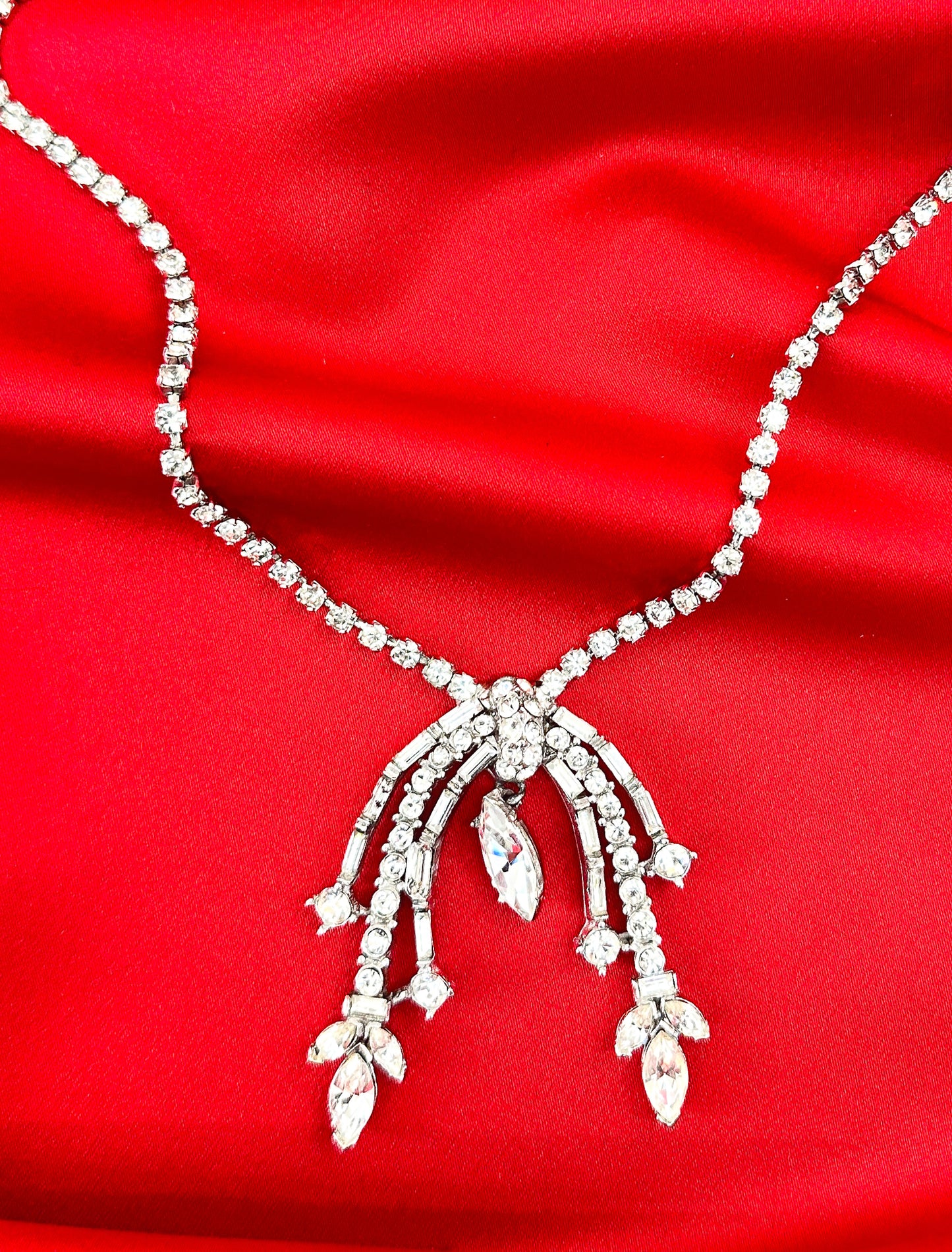 1960s Rhinestone Necklace with Curved Pendant