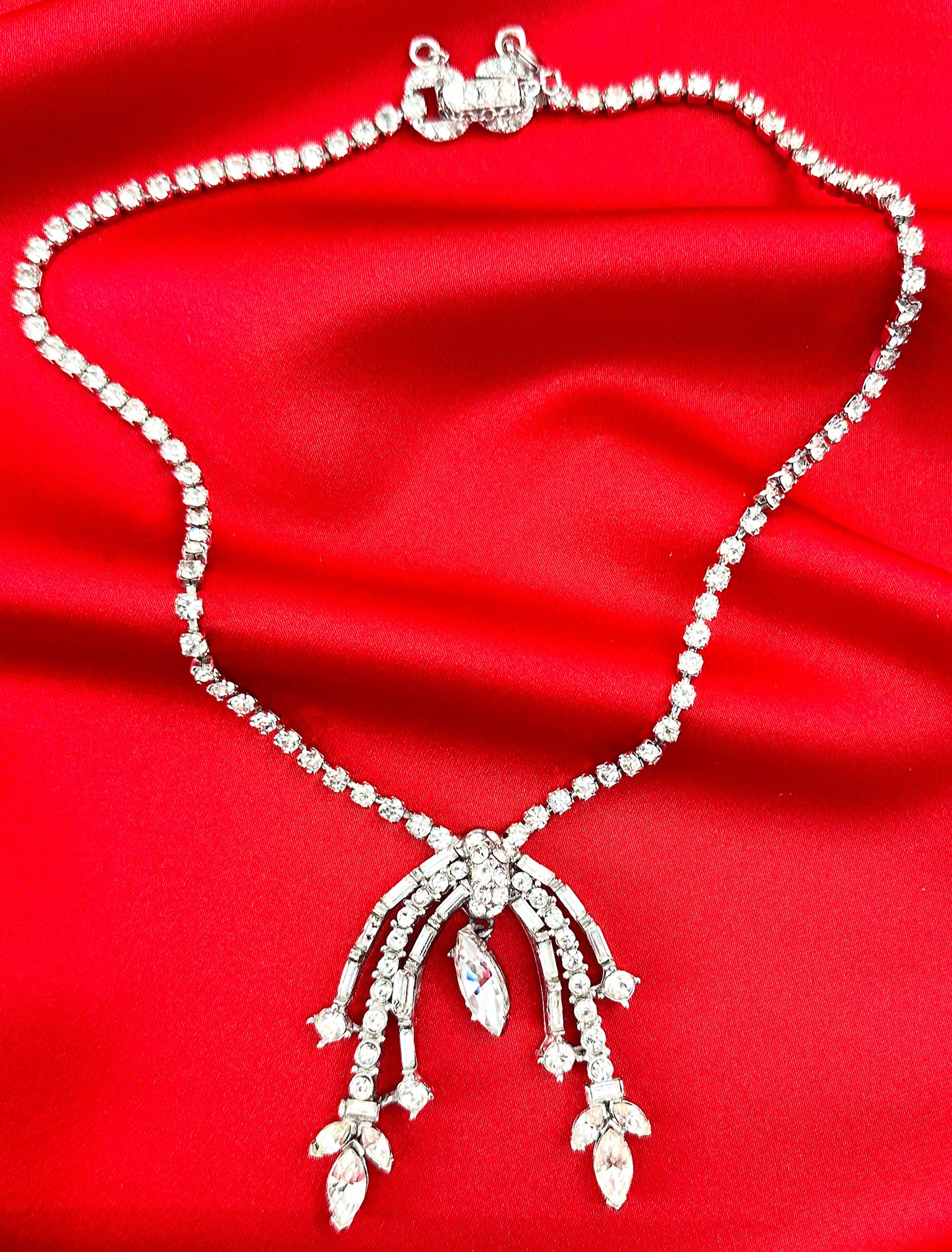 1960s Rhinestone Necklace with Curved Pendant