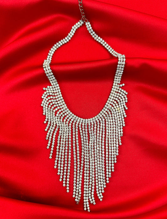 1970s Clear Rhinestone Fringe Necklace