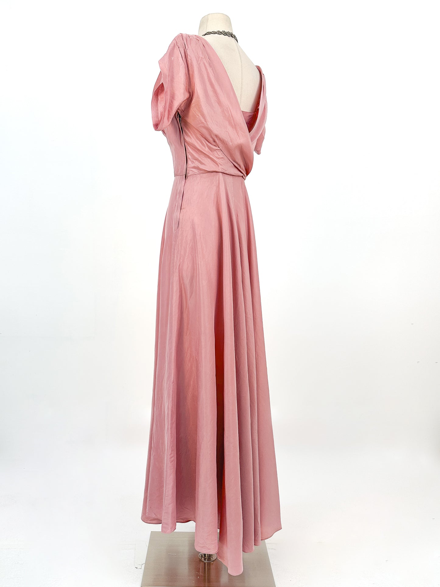1930s Mauve Satin Gown with Sequin Bodice / Waist 26