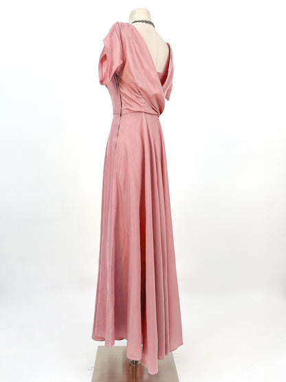 1930s Mauve Satin Gown with Sequin Bodice / Waist 26