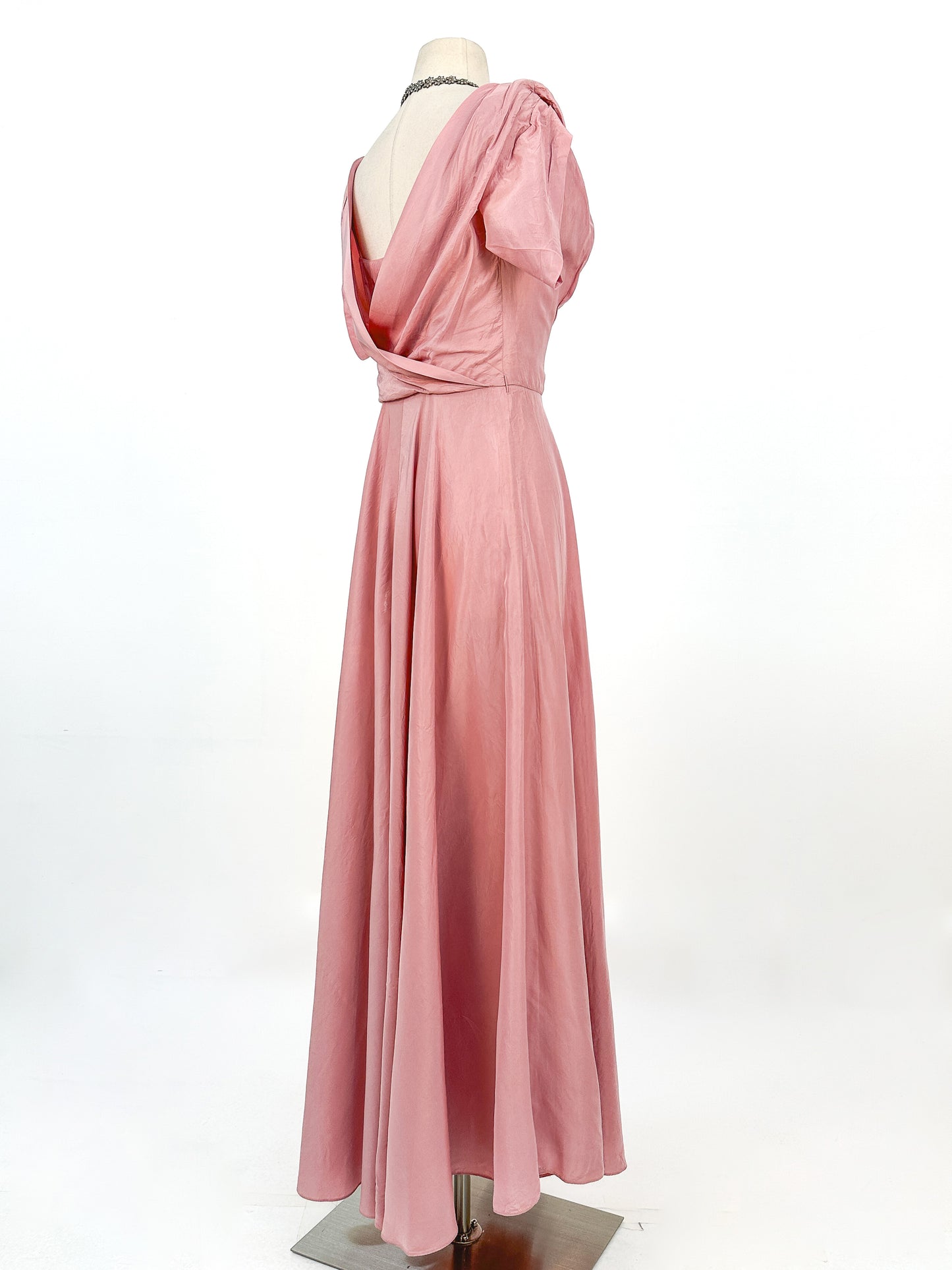 1930s Mauve Satin Gown with Sequin Bodice / Waist 26