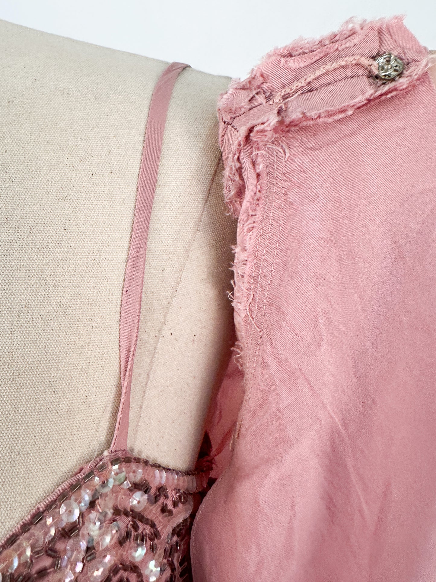 1930s Mauve Satin Gown with Sequin Bodice / Waist 26