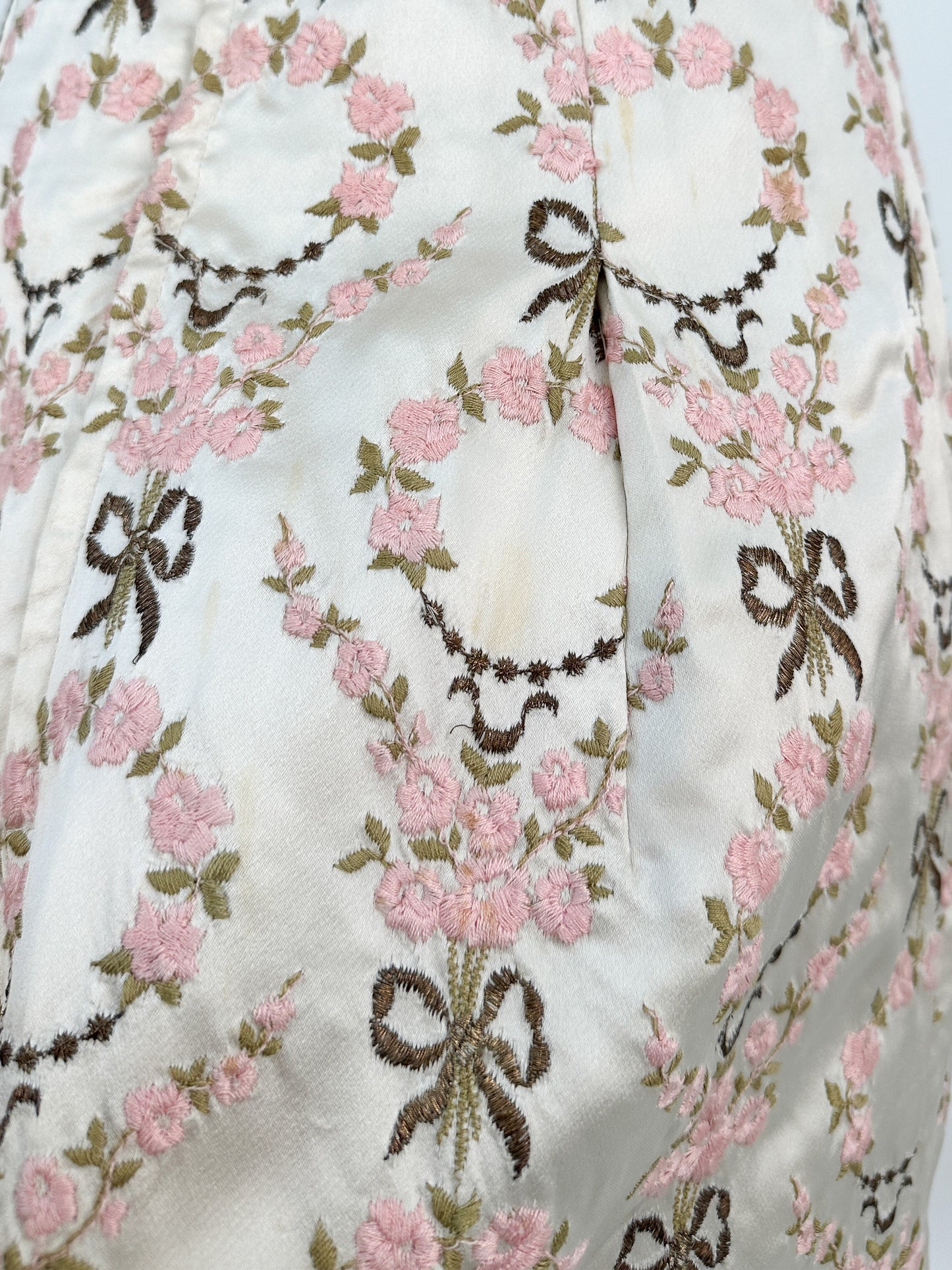 1960s Embroidered Satin Party Dress by Susan Small / Waist 24-26