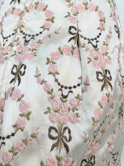 1960s Embroidered Satin Party Dress by Susan Small / Waist 24-26