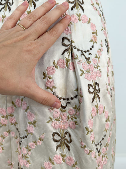 1960s Embroidered Satin Party Dress by Susan Small / Waist 24-26