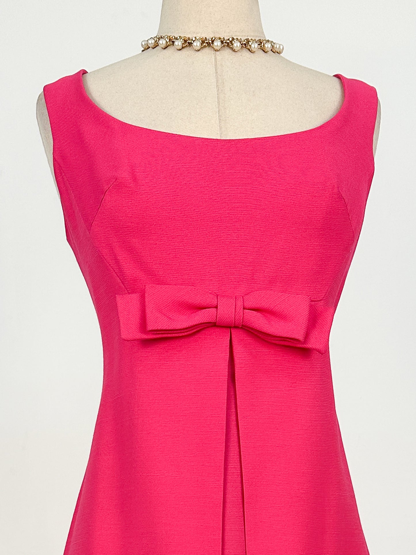 1960s Hot Pink Shift Dress with Bow / Waist 32