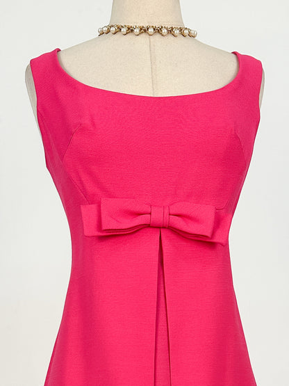 1960s Hot Pink Shift Dress with Bow / Waist 32