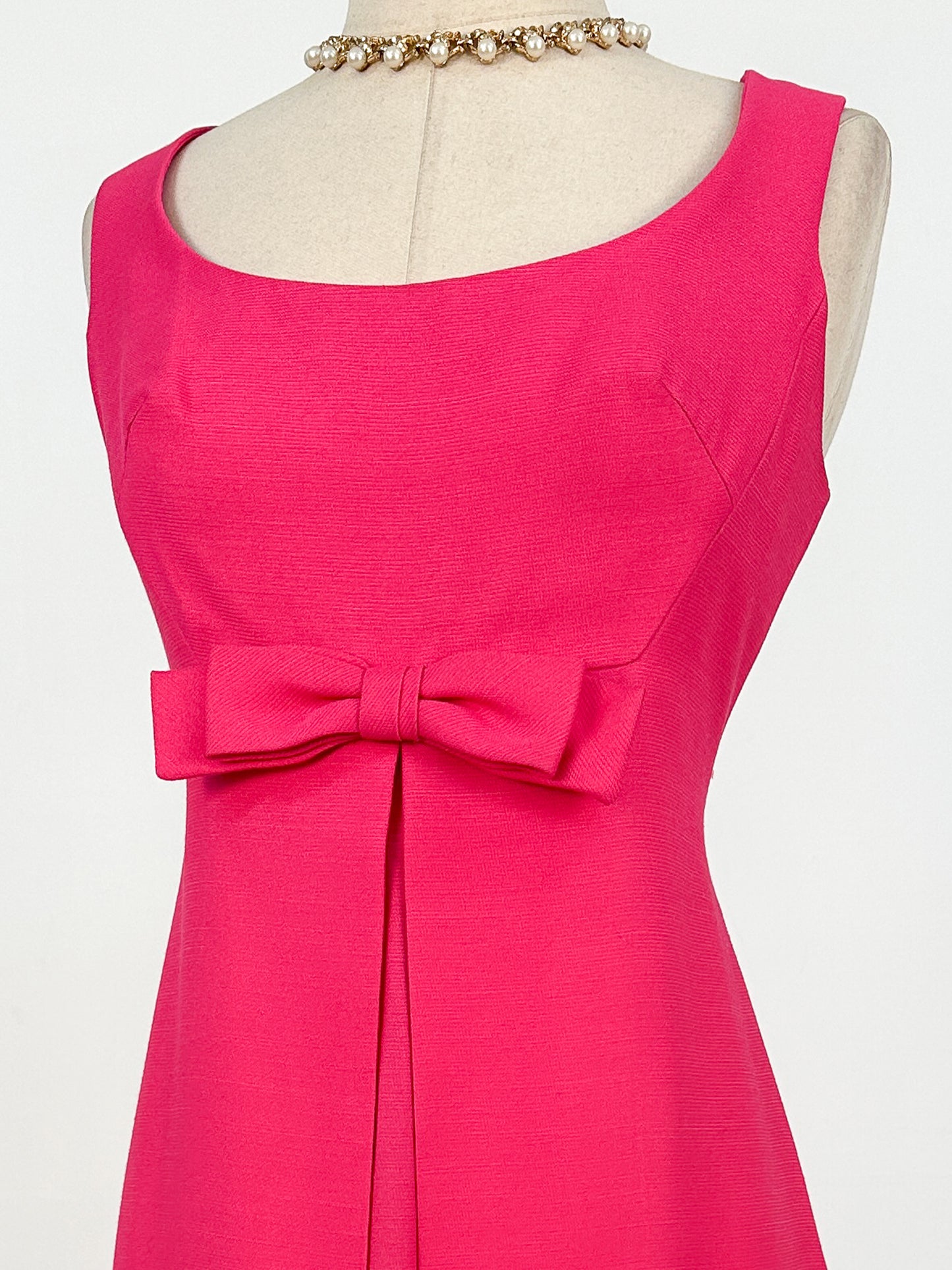 1960s Hot Pink Shift Dress with Bow / Waist 32