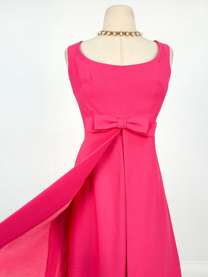 1960s Hot Pink Shift Dress with Bow / Waist 32