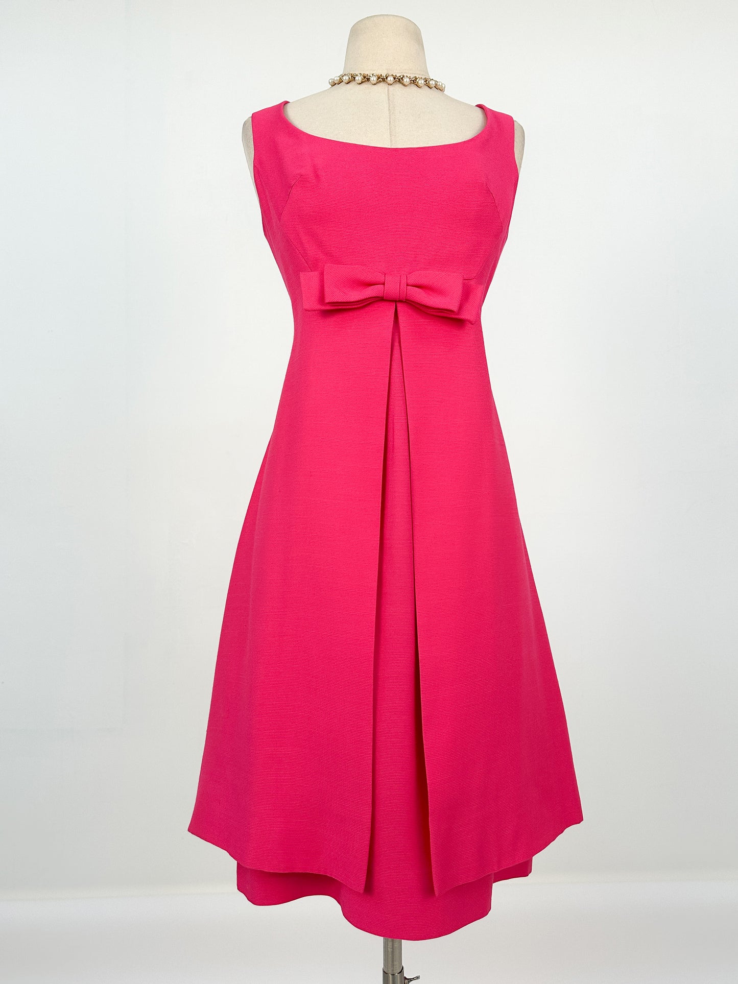 1960s Hot Pink Shift Dress with Bow / Waist 32