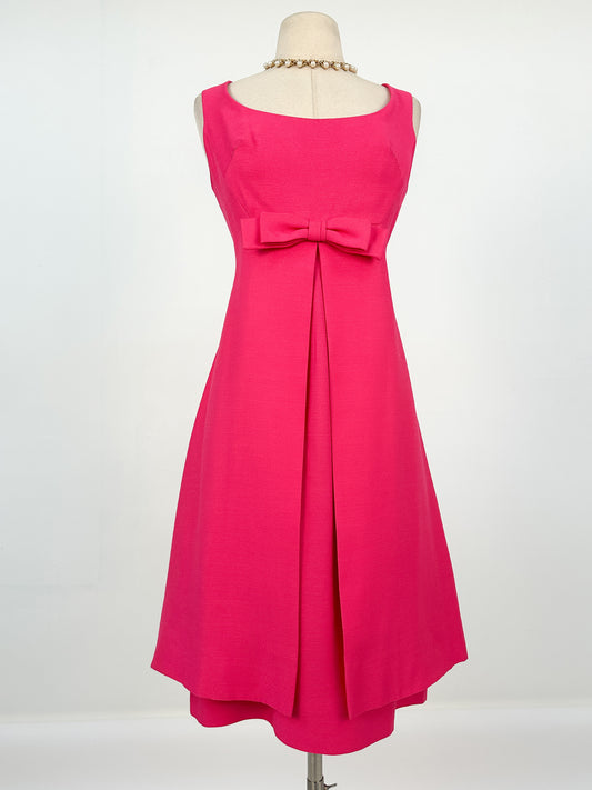 1960s Hot Pink Shift Dress with Bow / Waist 32