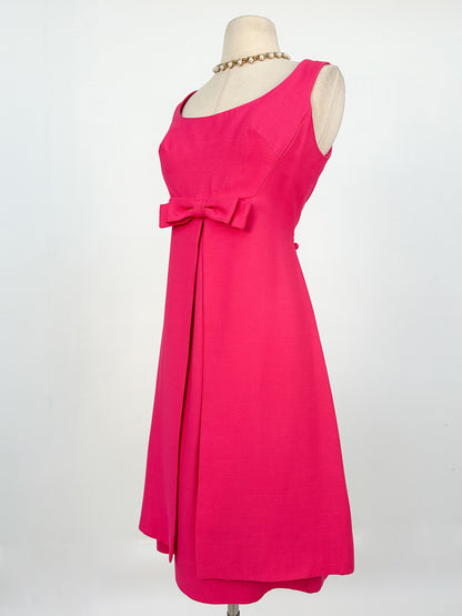 1960s Hot Pink Shift Dress with Bow / Waist 32