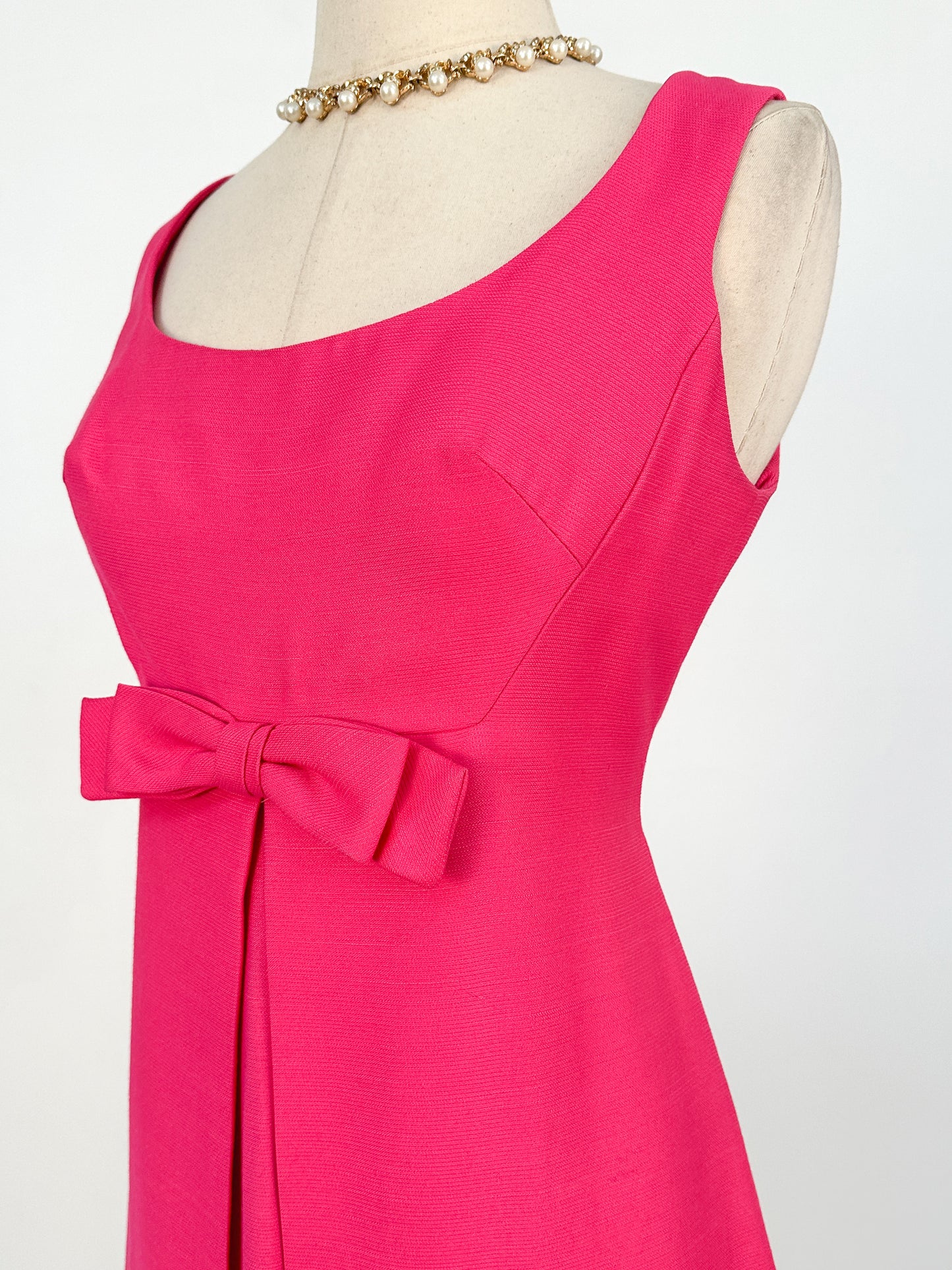 1960s Hot Pink Shift Dress with Bow / Waist 32