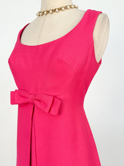 1960s Hot Pink Shift Dress with Bow / Waist 32