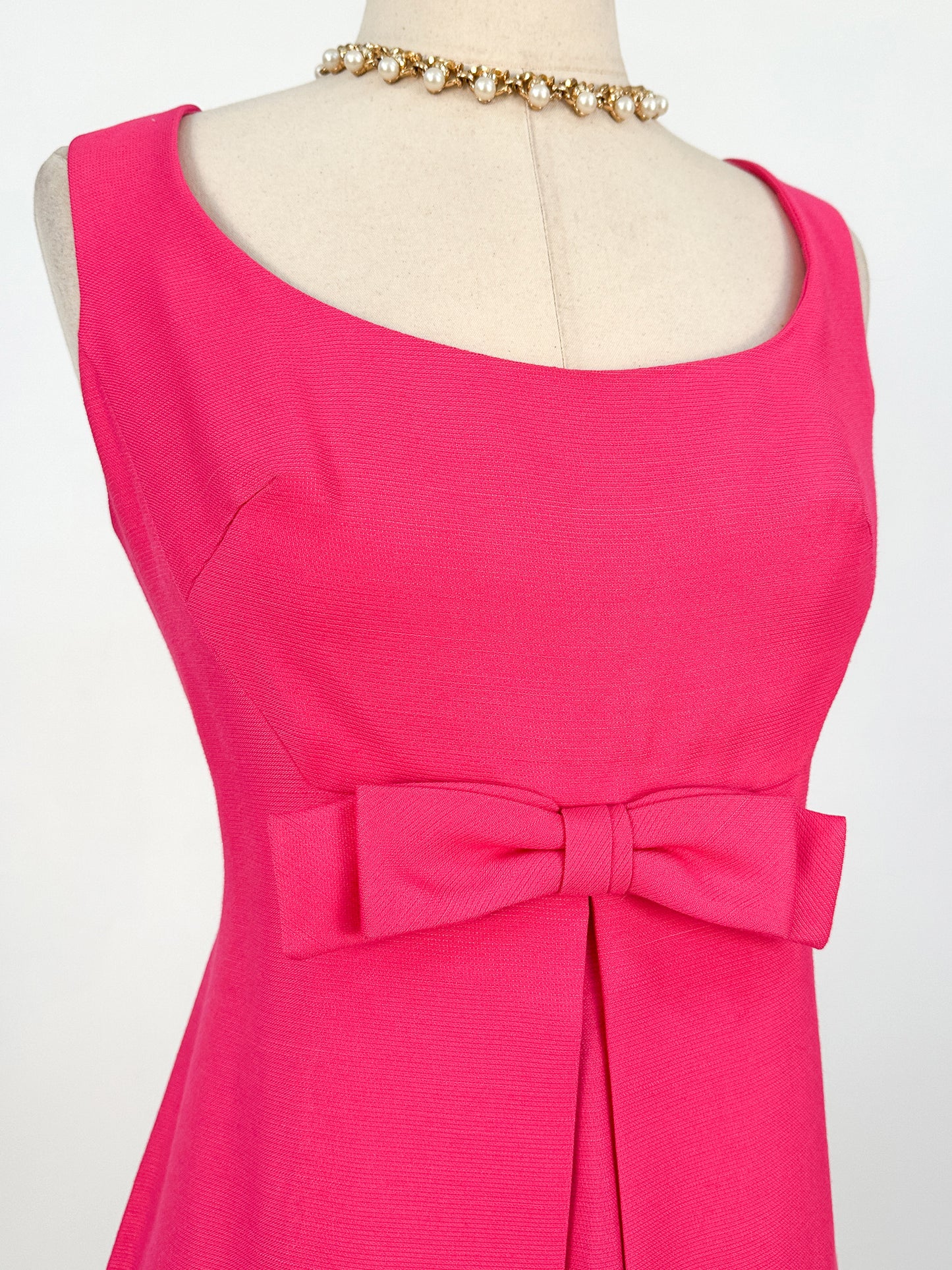 1960s Hot Pink Shift Dress with Bow / Waist 32