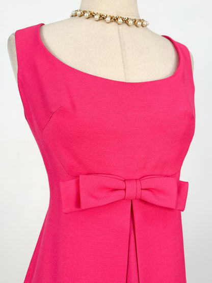 1960s Hot Pink Shift Dress with Bow / Waist 32