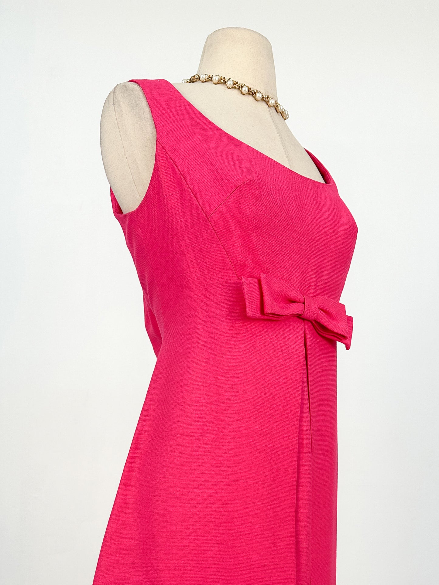 1960s Hot Pink Shift Dress with Bow / Waist 32