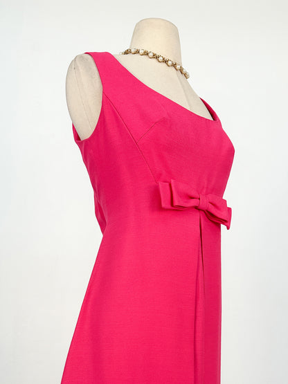 1960s Hot Pink Shift Dress with Bow / Waist 32