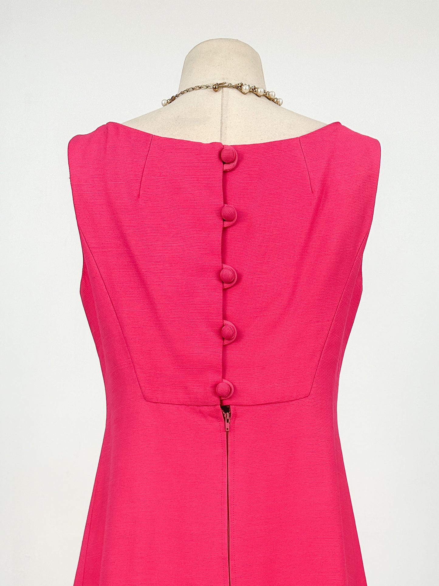 1960s Hot Pink Shift Dress with Bow / Waist 32
