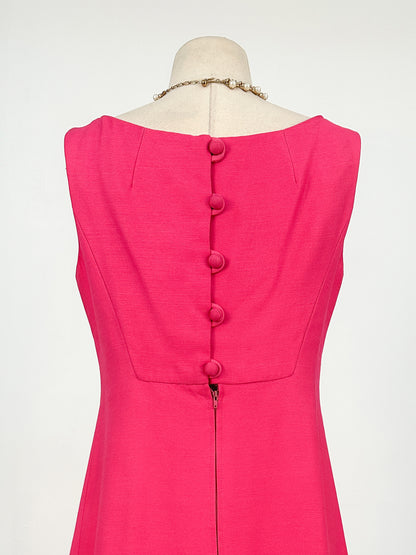 1960s Hot Pink Shift Dress with Bow / Waist 32