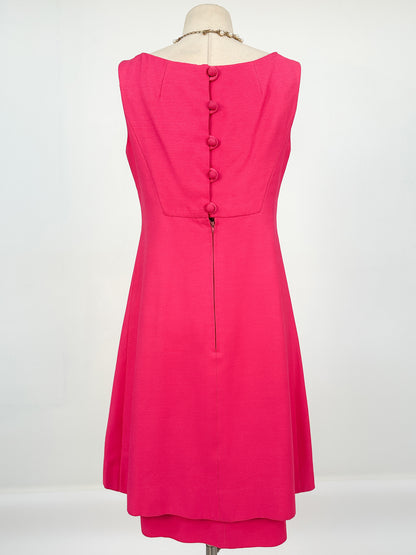 1960s Hot Pink Shift Dress with Bow / Waist 32