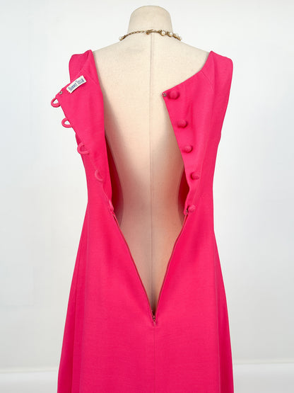 1960s Hot Pink Shift Dress with Bow / Waist 32