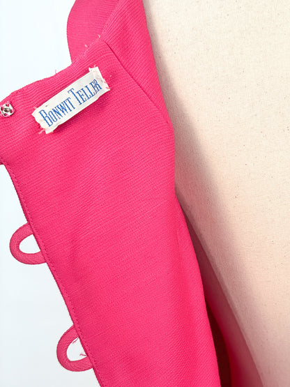 1960s Hot Pink Shift Dress with Bow / Waist 32