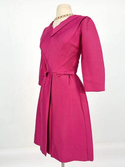1960s Fuchsia Dress with Bows / Waist 26