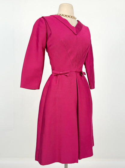 1960s Fuchsia Dress with Bows / Waist 26