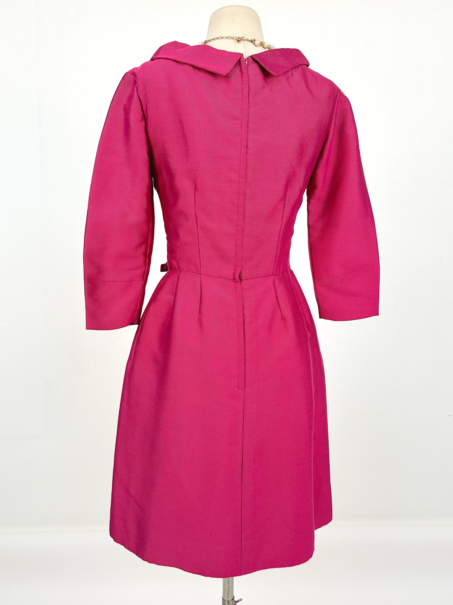 1960s Fuchsia Dress with Bows / Waist 26