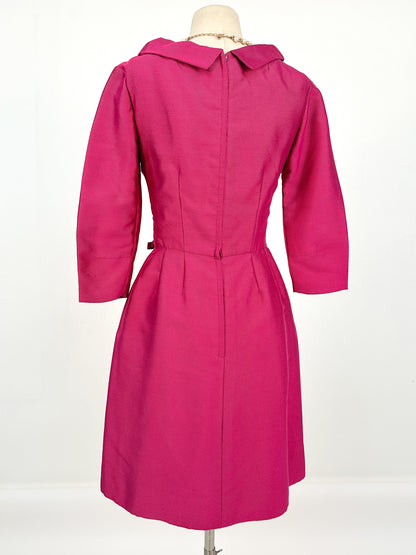 1960s Fuchsia Dress with Bows / Waist 26
