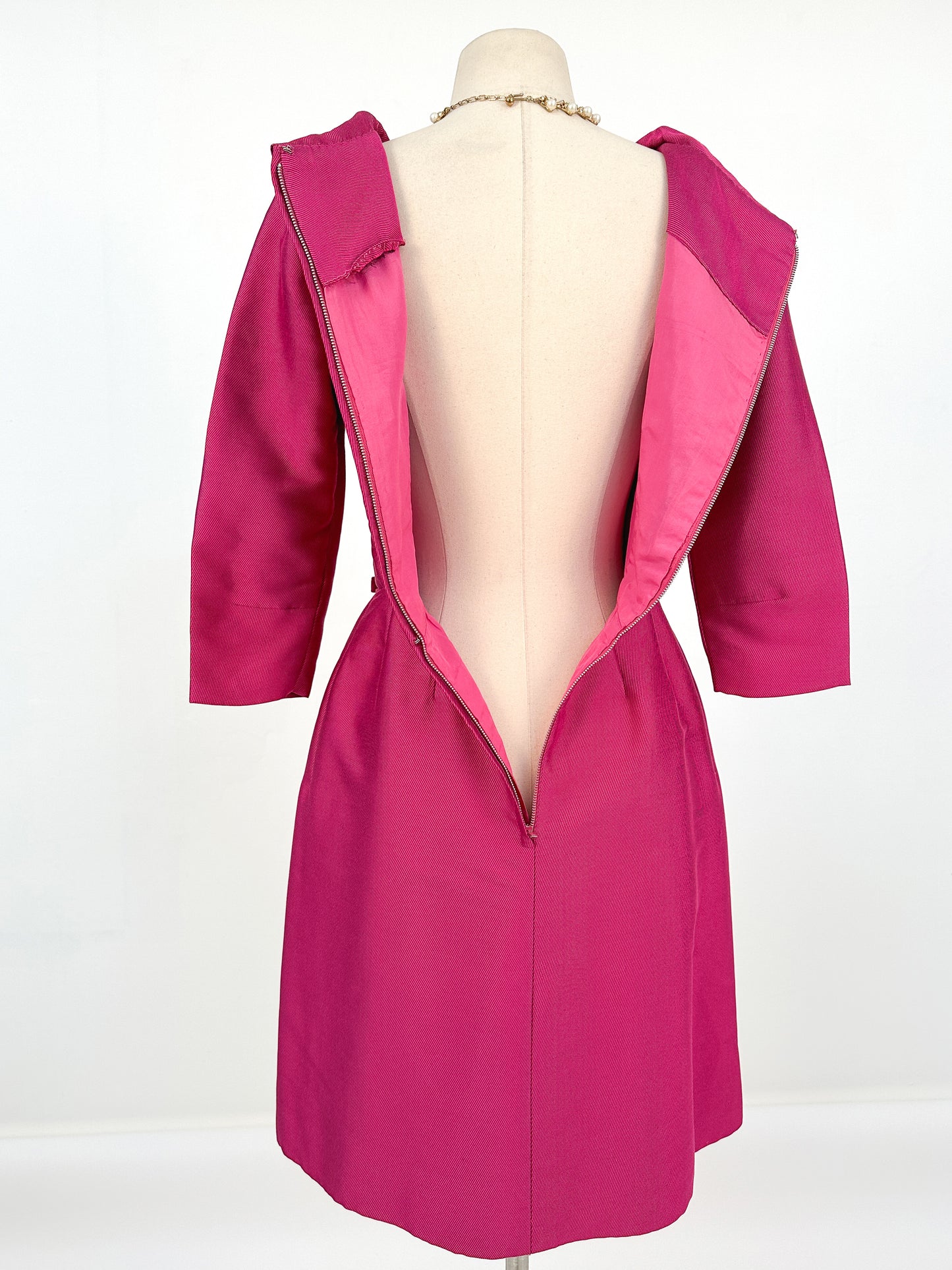 1960s Fuchsia Dress with Bows / Waist 26