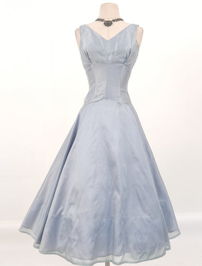 1950s Shimmering Light Blue Dress with Matching Coat / Waist 26