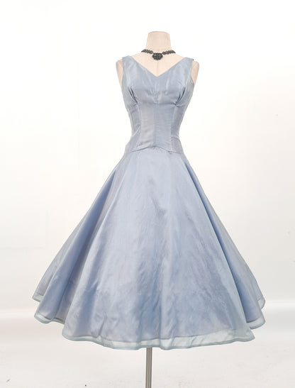 1950s Shimmering Light Blue Dress with Matching Coat / Waist 26