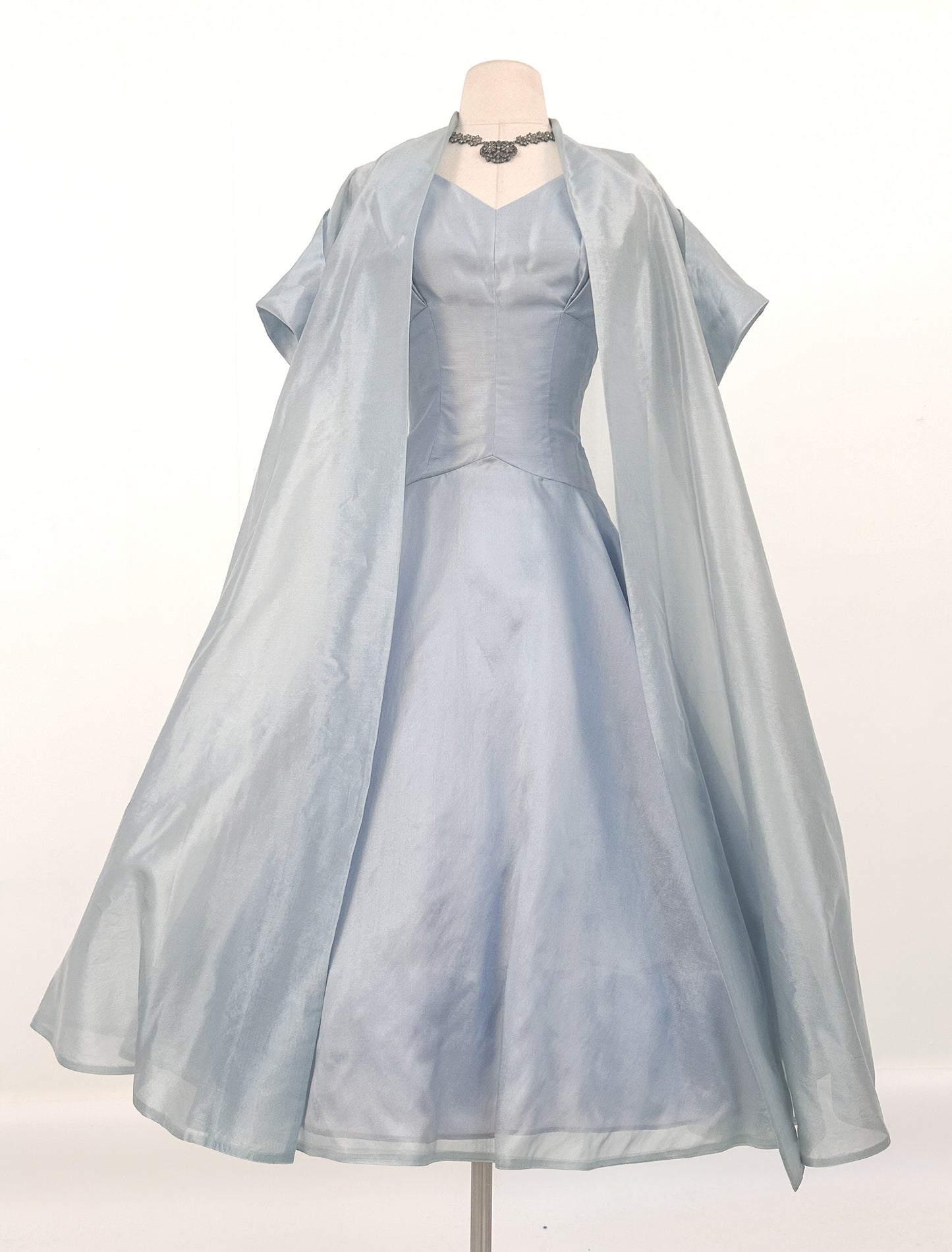 1950s Shimmering Light Blue Dress with Matching Coat / Waist 26