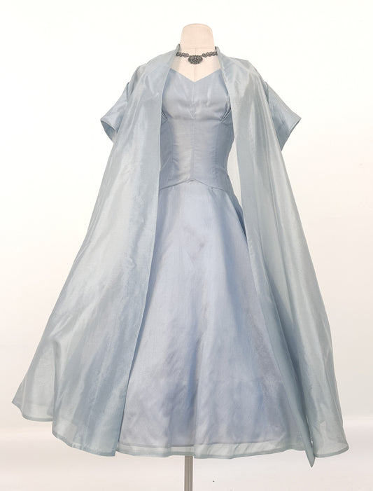 1950s Shimmering Light Blue Dress with Matching Coat / Waist 26