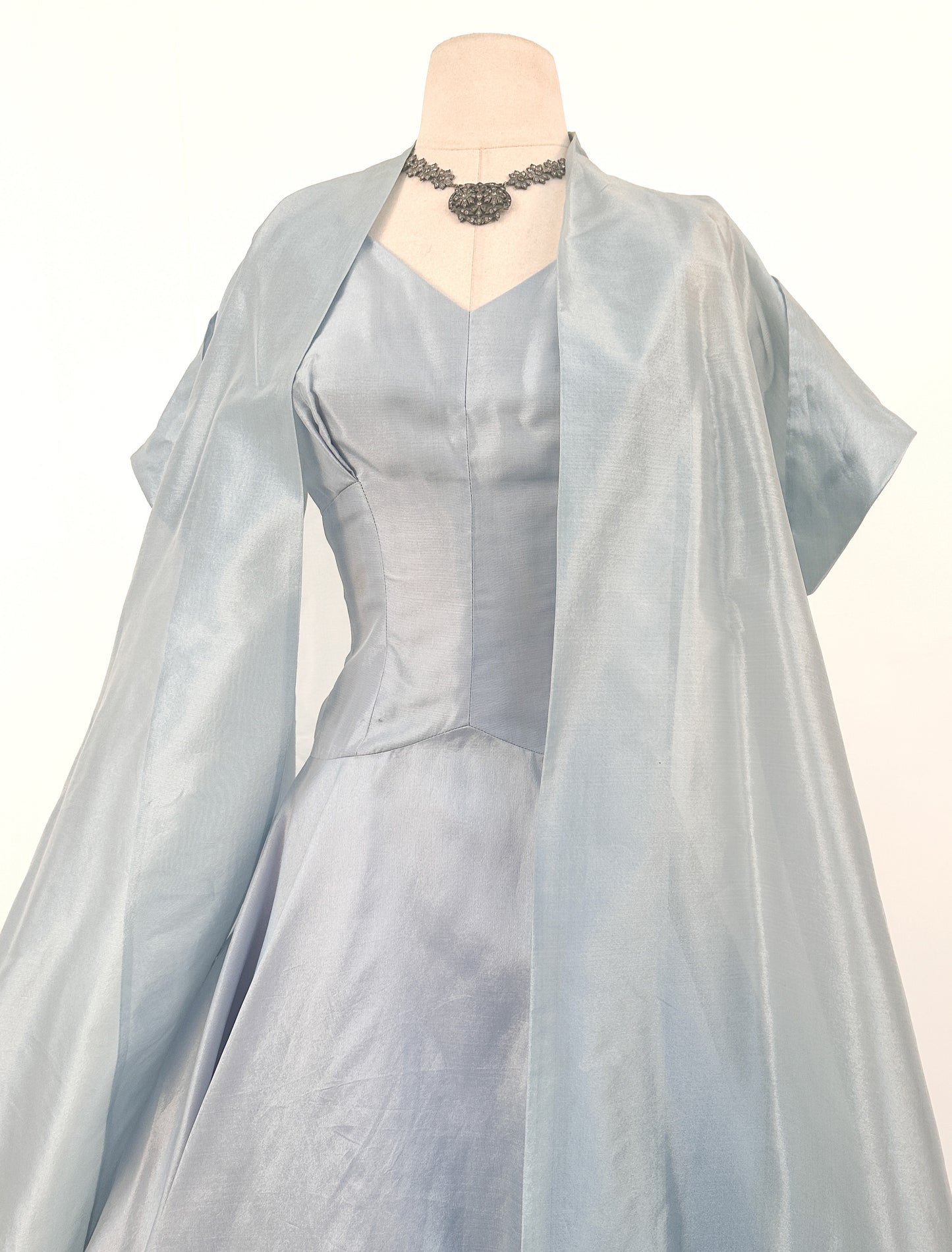 1950s Shimmering Light Blue Dress with Matching Coat / Waist 26