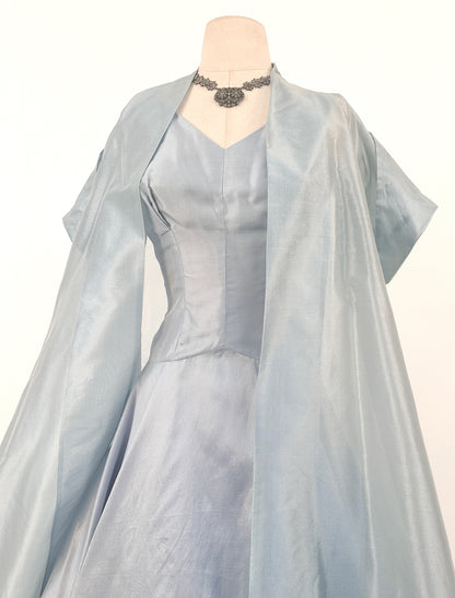 1950s Shimmering Light Blue Dress with Matching Coat / Waist 26