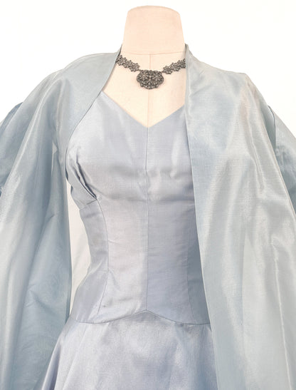 1950s Shimmering Light Blue Dress with Matching Coat / Waist 26